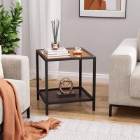 17 Stories Small End Table Glass Side Table For Small Spaces Square Modern Slim Bed Nightstand With Storage Shelf For Li