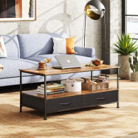 17 Stories Rustic Industrial Coffee Table - Versatile Use, Space Saving, Double-Sided Drawers