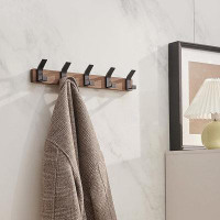 Millwood Pines Coat Wall Hooks For Hanging  16.9 Inches Walnut Wood Coat Rack Wall Mount With 5 Aluminum Coat Hooks Rust