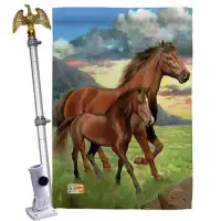 Breeze Decor Americana Horse - Impressions Decorative Aluminum Pole & Bracket House Flag Set HS110066-BO-02