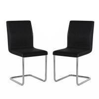 Brayden Studio Set Of 2 Padded White Leatherette Side Chairs With L-Shape Leg In Chrome Finish