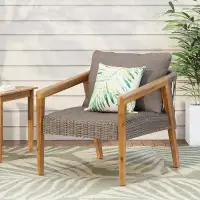 House of Hampton Outdoor Acacia Wood Club Chairs with Cushions Teak/Grey