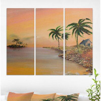 Made in Canada - East Urban Home 'Coconut Trees Under the Sunset' Oil Painting Print Multi-Piece Image on Wrapped Canvas