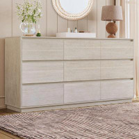 Hokku Designs Modern Style Wood Veneer 9-Drawer Dresser For Bedroom, Living Room, Stone Grey