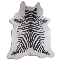 Foundry Select ACID WASHED HAIR ON Cowhide RUG DISTRESSED ZEBRA BLACK ON WHITE 3 - 5 M GRADE B