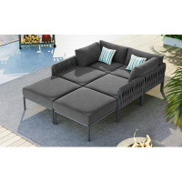 Latitude Run® 6-Pieces Aluminum Patio Furniture Set, Modern Metal Outdoor Conversation Set