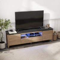 Loon Peak 70 Inches Modern TV Stand With LED Lights Entertainment Centre TV Cabinet With Storage For Up To 80 Inch For G