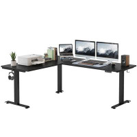 Accentuations by Manhattan Comfort Triple Motor Electric Height Adjustable L-Shaped Standing Desk With Elegant Workspace