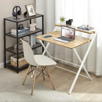 Ebern Designs Folding Desk No Assembly Required Fully Unfold 32 X 24.5 Inch, 2-Tier Small Computer Desk With Shelf Space