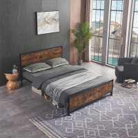 17 Stories Mimoza Full Size Metal Platform Bed Frame With Wooden Headboard And Footboard, No Box Spring Needed, Large Un