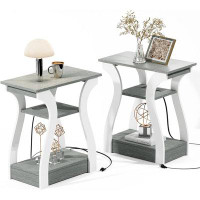 Orren Ellis Orren Ellis End Table Set Of 2 With Charging Station, Side Table With Usb Ports And Outlets, Nightstand, 3 T