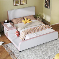 Latitude Run® Full Size Upholstered Platform Bed with Storage Nightstand and Guardrail