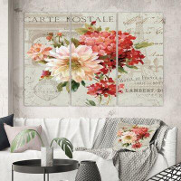East Urban Home Red Painted Flowers on Vintage Postcard I - Graphic Art Print on Canvas