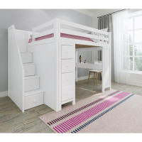 Three Posts™ Baby & Kids Lit mezzanine en bois massif 8 tiroirs avec bibliothèque Monserrat par Three Posts ™ Baby & Kid