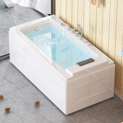 Mjkone Mjkone 59" Whirlpool Air Massage Bathtub,rectangular Water Jets Bath,jetted Soaking Hot Tub With Slip-resistant,j in Hot Tubs & Pools