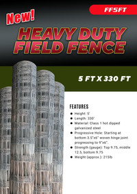 NEW HEAVY DUTY 330 FT FIELD FENCE 5 FT FF5FT