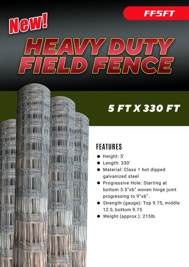 NEW HEAVY DUTY 330 FT FIELD FENCE 5 FT FF5FT in Other in Alberta