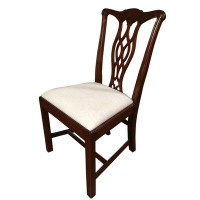 Leighton Hall Furniture Fabric Queen Anne Back Side Chair in Brown/Cream