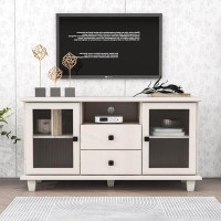 Winston Porter Ghadah Wood TV Stand with Drawers and Glass Doors