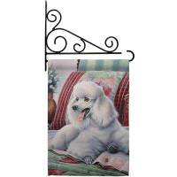 Breeze Decor Poodle - Impressions Decorative Metal Fansy Wall Bracket Garden Flag Set GS110093-BO-03