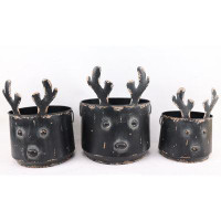 Trinx Set Of 3 Black Reindeer Head Metal Planters