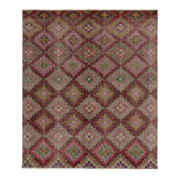 Rug & Kilim Geometric Hand-Knotted Rectangle 5'7" x 6'6" Wool Area Rug in Red/Yellow/Green