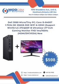 PC OFF LEASE Dell Optiplex 3060 Tiny PC, Core i5-8400T 8GB 256GB-SSD + NEW LG 27 UltraGear Gaming Monitor FOR SALE!!!