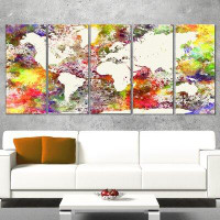 Design Art World Map in Great Colours 5 Piece Wall Art on Wrapped Canvas Set