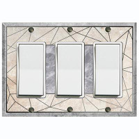 WorldAcc Metal Light Switch Plate Outlet Cover (Geometric Abstract Shapes Gray - Triple Rocker)
