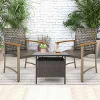 Latitude Run® Latitude Run® Outdoor Rattan Chair Set Of 4 Patio Pe Wicker Dining Chairs W/ Acacia Wood Armrests Balcony