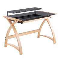 Mercer41 Bentley Mid-Century Modern Office Desk In Natural Wood And Black Glass By Lumisource