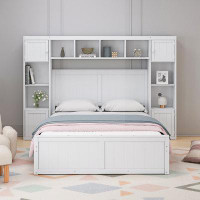 Red Barrel Studio Elegant and Functional Wood Bed with 4 Drawers and All-in-One Cabinet and Shelf