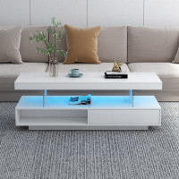 Wrought Studio Modern LED Coffee Table with 2 Drawers and Display Shelves