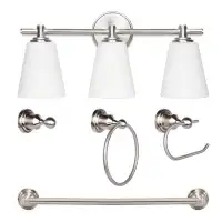 Wrought Studio 3-Light Wall Mirror Dimmable Vanity Light With Bathroom Hardware Set
