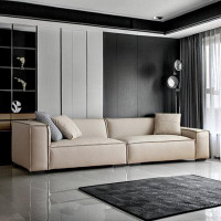 ULTORU 109.84" Beige right hand Genuine Leather Modular Sofa cushion couch