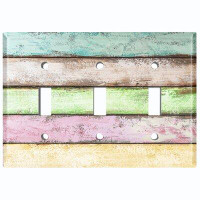 WorldAcc Metal Light Switch Plate Outlet Cover (Colourful Pastel Fence Horizontal - Triple Toggle)