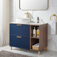 Ebern Designs Allamuchy 36" Blue Modern Free-standing 2-Drawer Single Bathroom Vanity with Ceramic Round Vanity Top