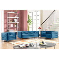 USLivings Rebekah Grey Velvet 3 Pieces Sofa, Loveseat And Arm Chair Living Room Set