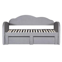 Home Decor Upholstered daybed with Cloud-Shaped Backrest, Trundle & 2 Drawers