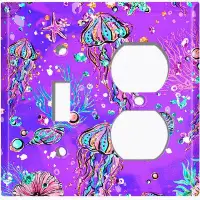 WorldAcc Metal Light Switch Plate Outlet Cover (Jelly Fish Purple Coral Reef - (L) Single Toggle / (R) Single Outlet)