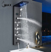 Thermostatic Rainfall Shower Panel System 6 Function with 8 Massage Jets and Handheld Black Finish