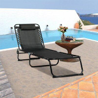 Arlmont & Co. Foldable Camping Patio Chaise Lounge Chair-Black