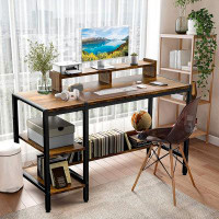 17 Stories 17 Storeys Upgrade 47” Computer Home Office Desk With Monitor Stand, Rustic Writing Desk With Adjustable Shel