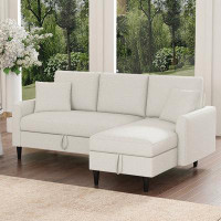 Bonzy Home 74" Wide Upholstered Sleeper Sofa With 2 Pillows And Storage