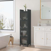Hokku Designs Modern Four-tier Glass Door Cabinet with Featuring Five-tier Storage