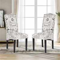 One Allium Way Dining Script Fabric Accent Chair With Solid Wood Legs, Set Of 2
