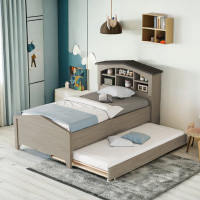 Latitude Run® Wood Platform Bed With House-shaped Storage Headboard And Trundle