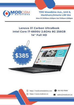 Lenovo X1 Carbon UltraBook 14-Inch Full HD Laptop OFF Lease FOR SALE!!! Intel Core i7-6600U 2.6GHz 8GB RAM 256GB-SSD Canada Preview