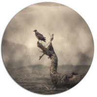 Design Art 'Crow Perching on Tree' Photographic Print on Metal