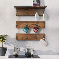 Millwood Pines 12 Hooks Coffee Cup Holder Solid Wood Mug Rack With Shelf Coffee Bar Mug Display Rustic Kitchen Storage R